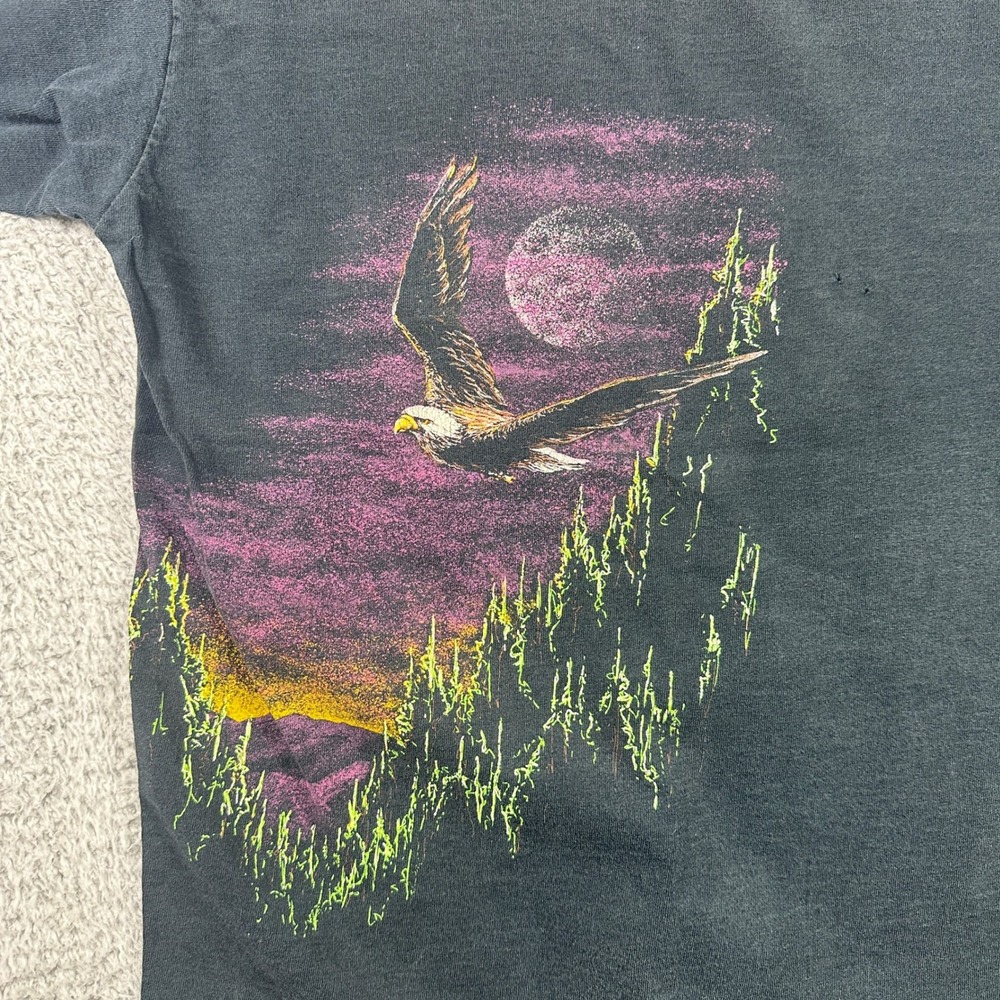 VTG Bald Eagle 80s Single Stitch Crewneck T-Shirt Mens Medium Black Made In USA - Picture 8 of 10